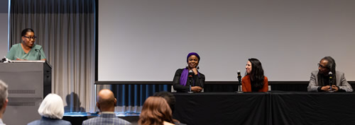 L to R: Robin Means Coleman, Cristal Chanelle Truscott, Adriana Weisleder, Marco Williams